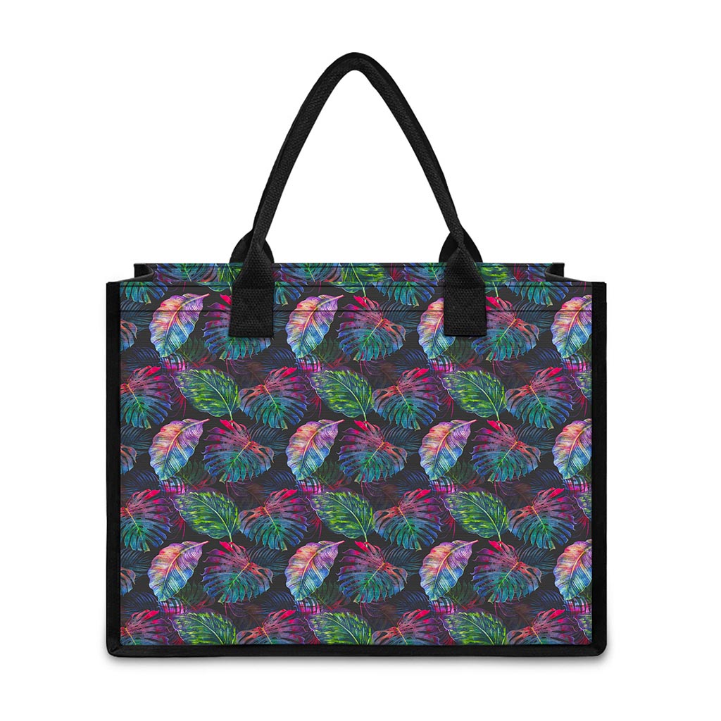 Colorful Tropical Leaves Pattern Print Canvas Tote Bag