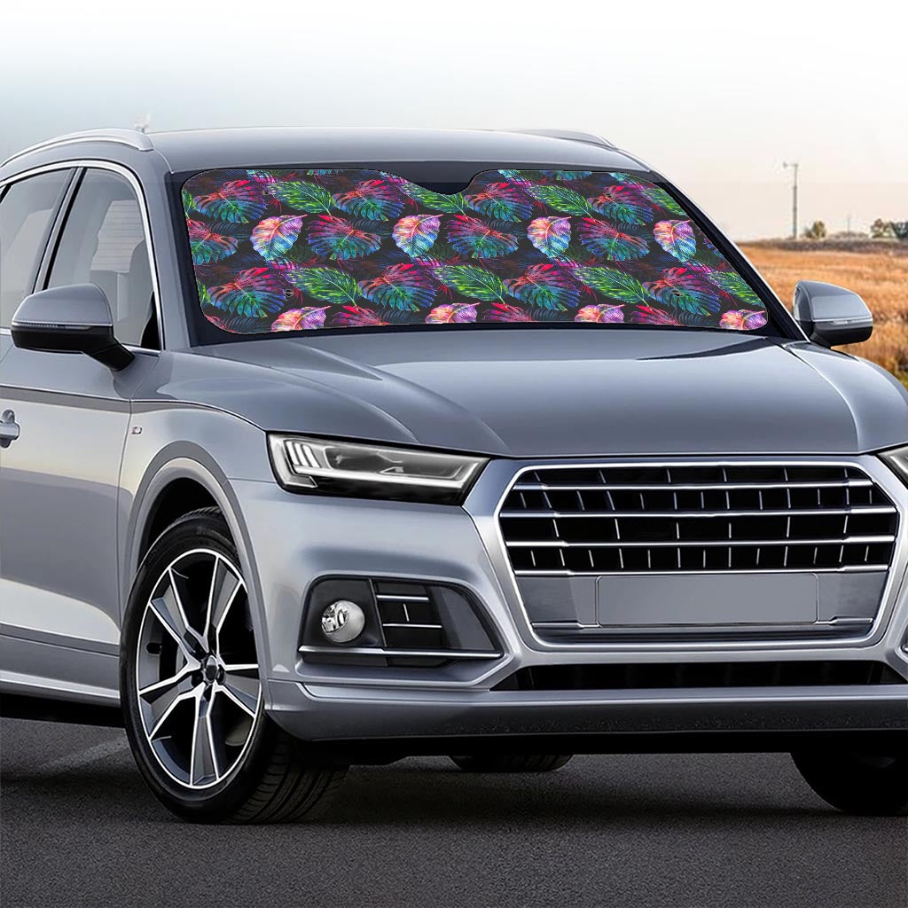 Colorful Tropical Leaves Pattern Print Car Windshield Sun Shade