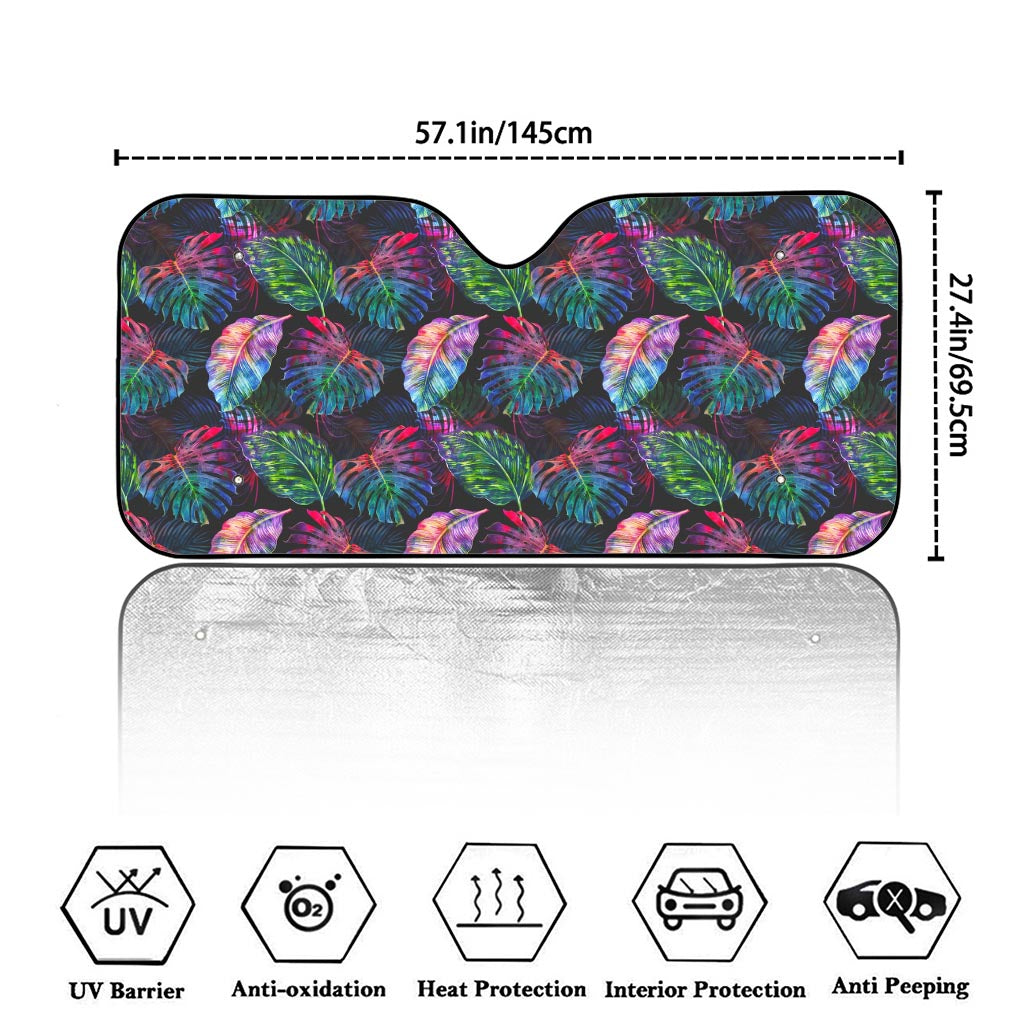 Colorful Tropical Leaves Pattern Print Car Windshield Sun Shade