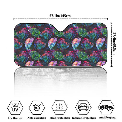 Colorful Tropical Leaves Pattern Print Car Windshield Sun Shade
