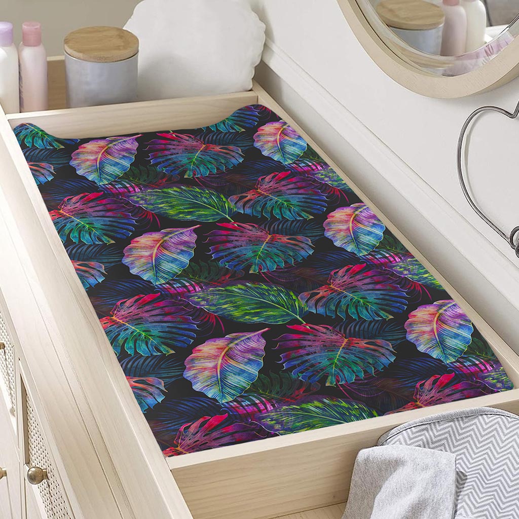 Colorful Tropical Leaves Pattern Print Changing Pad Cover