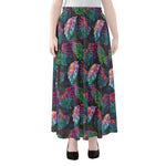 Colorful Tropical Leaves Pattern Print Chiffon Maxi Skirt