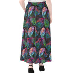 Colorful Tropical Leaves Pattern Print Chiffon Maxi Skirt