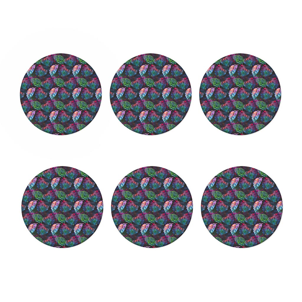 Colorful Tropical Leaves Pattern Print Coaster Set