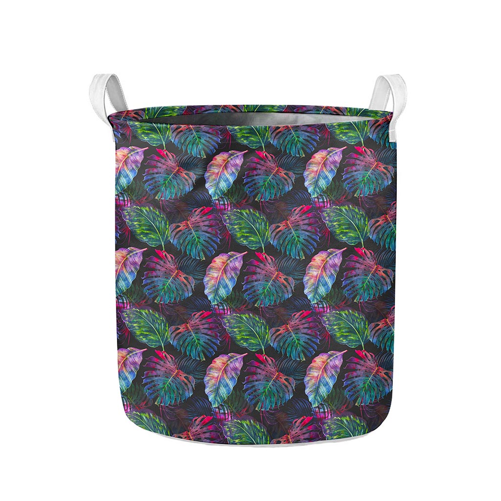 Colorful Tropical Leaves Pattern Print Collapsible Laundry Basket