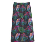 Colorful Tropical Leaves Pattern Print Cotton Front Slit Maxi Skirt