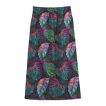 Colorful Tropical Leaves Pattern Print Cotton Front Slit Maxi Skirt