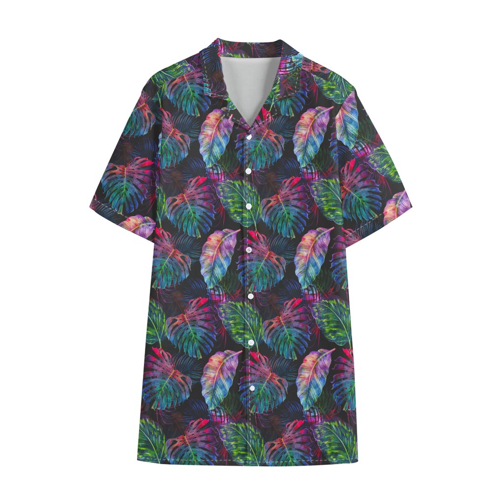 Colorful Tropical Leaves Pattern Print Cotton Hawaiian Shirt