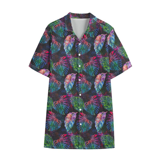Colorful Tropical Leaves Pattern Print Cotton Hawaiian Shirt