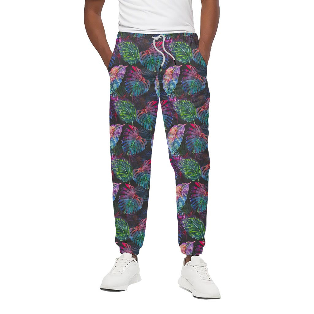 Colorful Tropical Leaves Pattern Print Cotton Pants