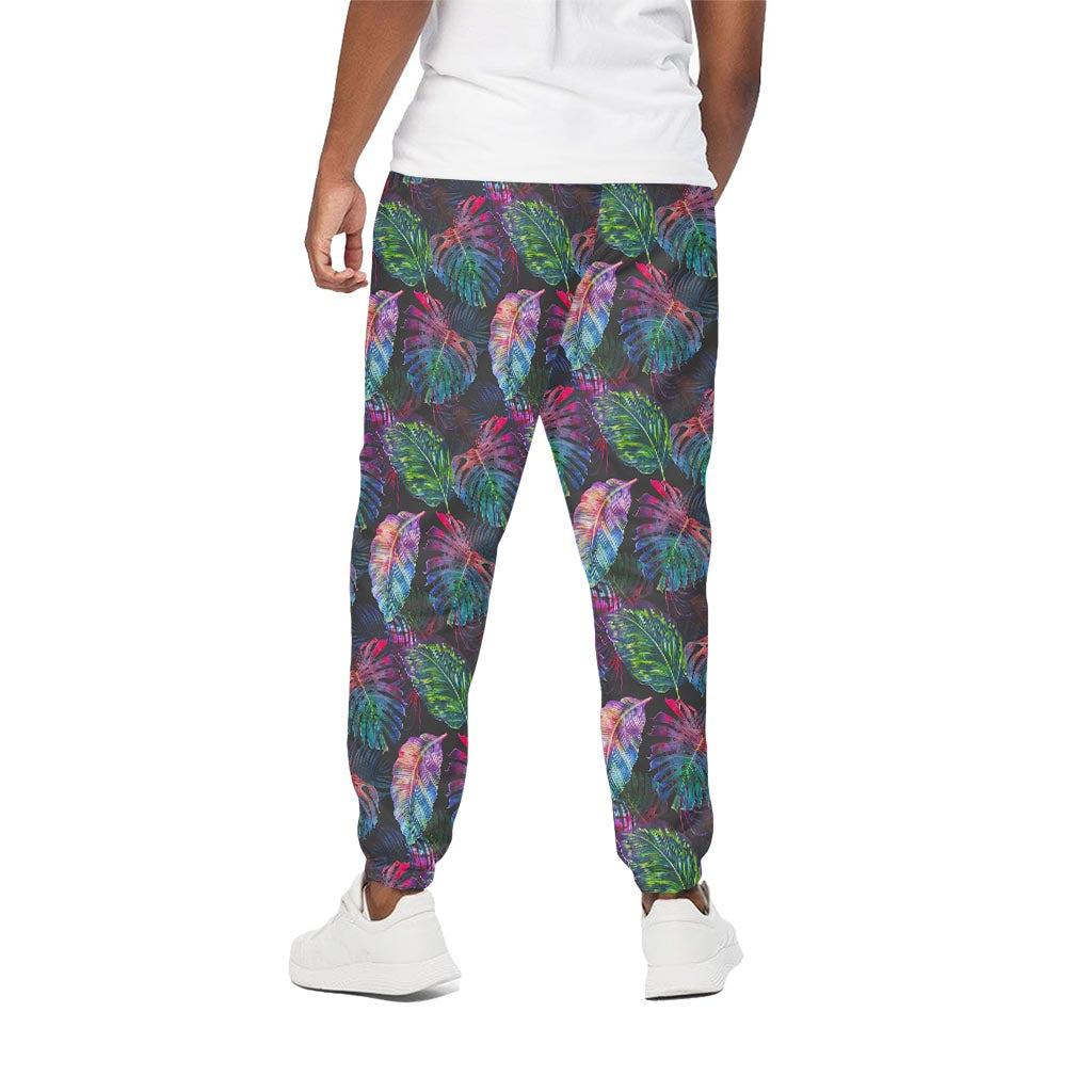 Colorful Tropical Leaves Pattern Print Cotton Pants