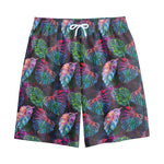 Colorful Tropical Leaves Pattern Print Cotton Shorts