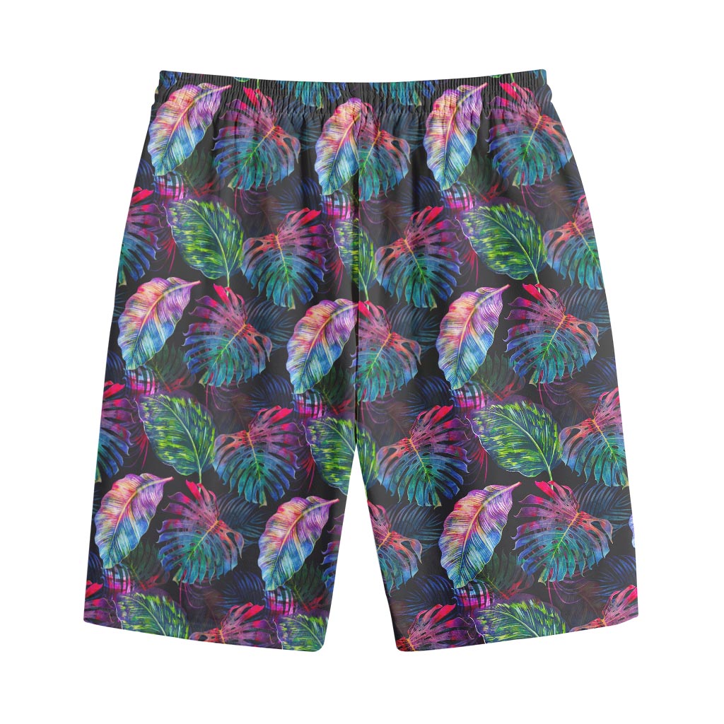 Colorful Tropical Leaves Pattern Print Cotton Shorts