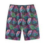 Colorful Tropical Leaves Pattern Print Cotton Shorts