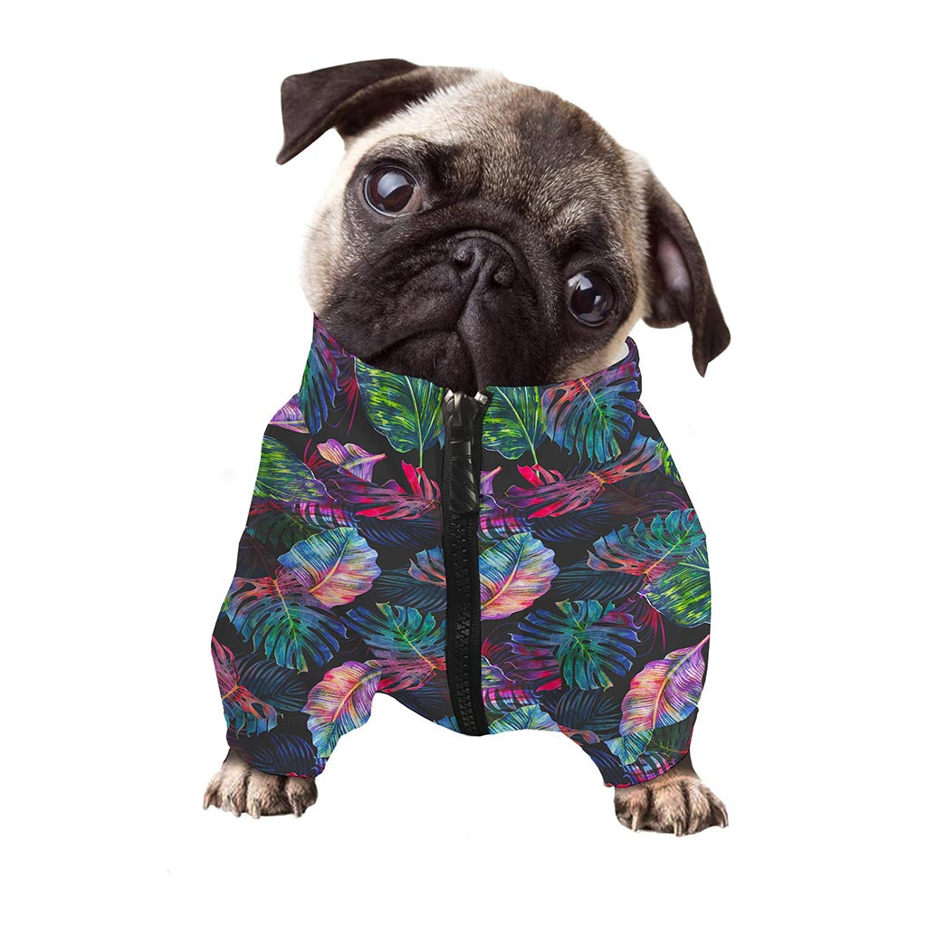 Colorful Tropical Leaves Pattern Print Dog Zip Up Jacket