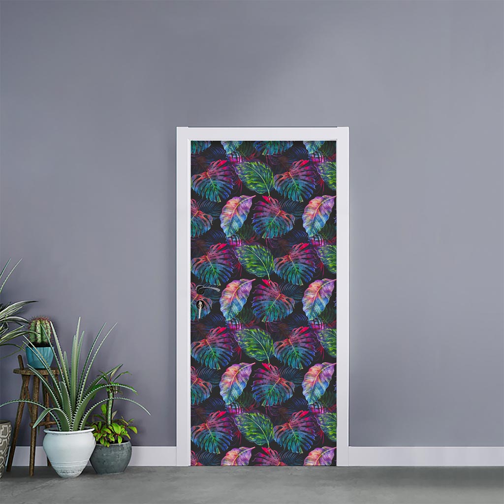 Colorful Tropical Leaves Pattern Print Door Sticker
