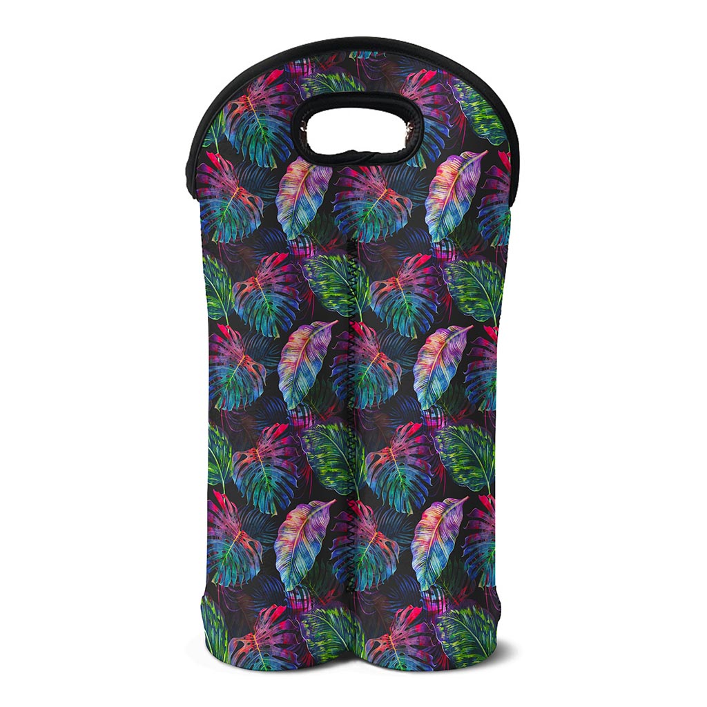 Colorful Tropical Leaves Pattern Print Double Neoprene Wine Tote