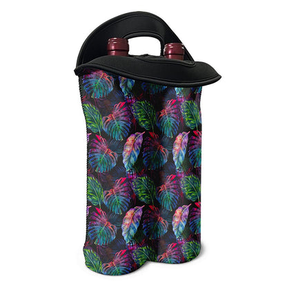 Colorful Tropical Leaves Pattern Print Double Neoprene Wine Tote