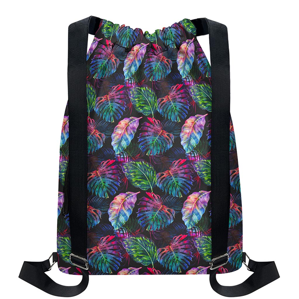Colorful Tropical Leaves Pattern Print Drawstring Backpack
