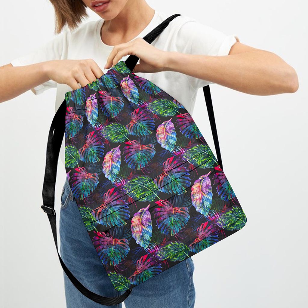 Colorful Tropical Leaves Pattern Print Drawstring Backpack