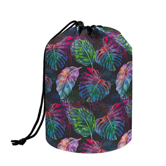 Colorful Tropical Leaves Pattern Print Drawstring Makeup Bag