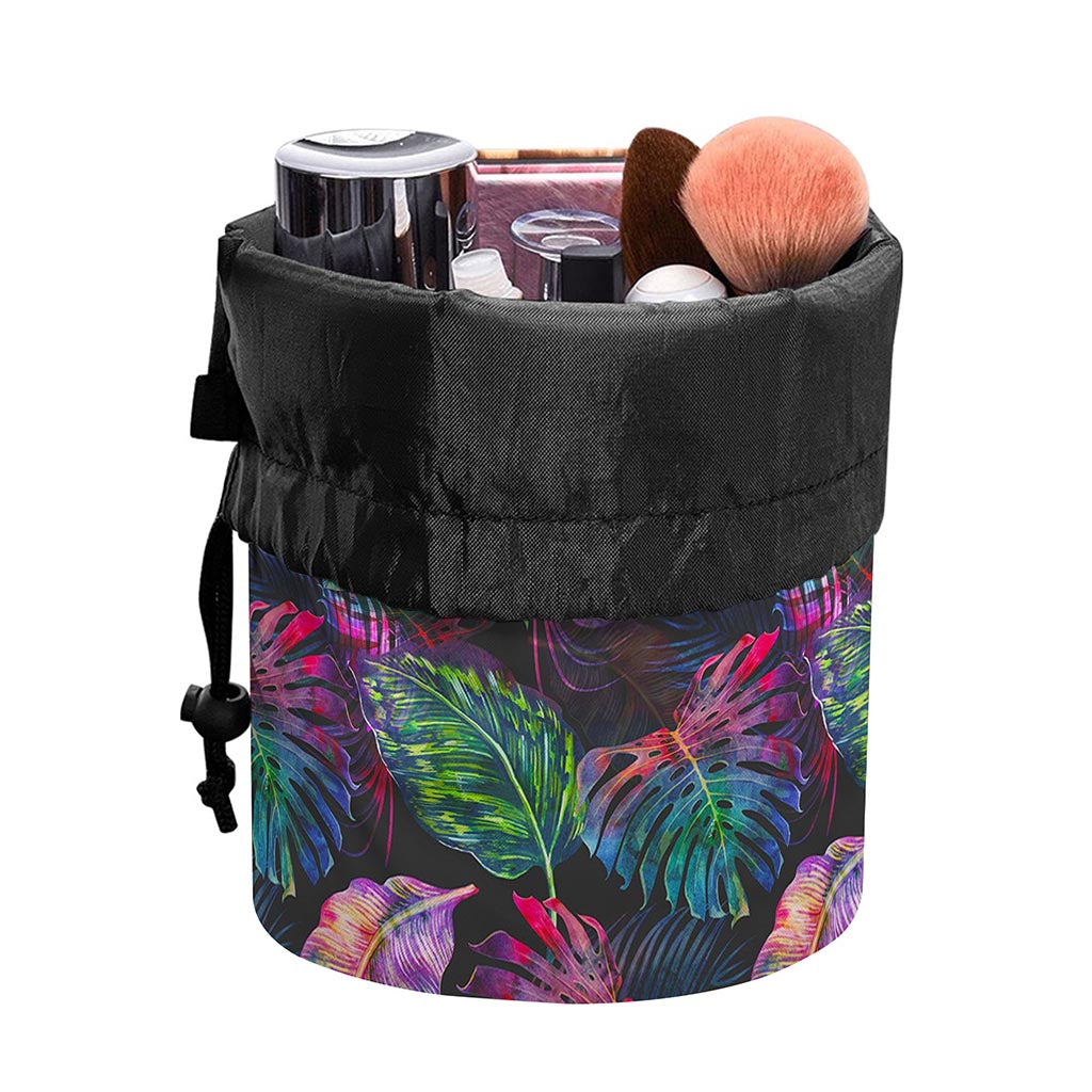 Colorful Tropical Leaves Pattern Print Drawstring Makeup Bag