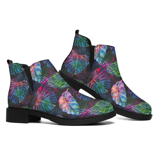 Colorful Tropical Leaves Pattern Print Flat Ankle Boots