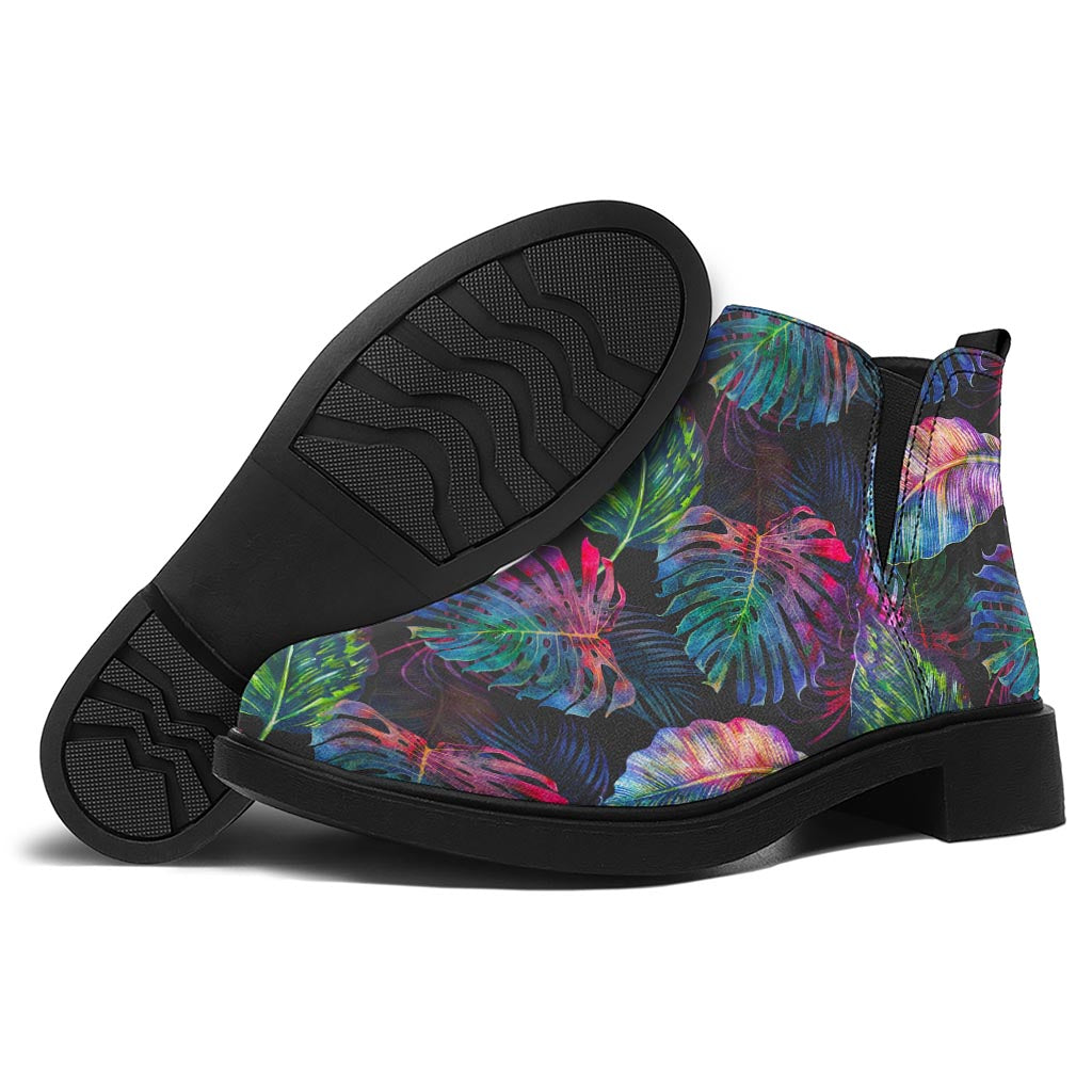 Colorful Tropical Leaves Pattern Print Flat Ankle Boots