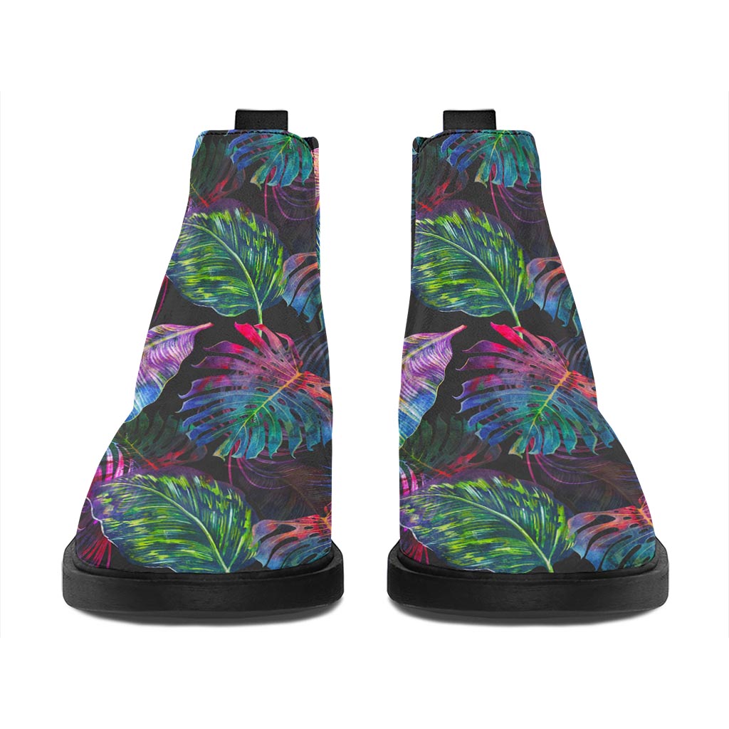 Colorful Tropical Leaves Pattern Print Flat Ankle Boots