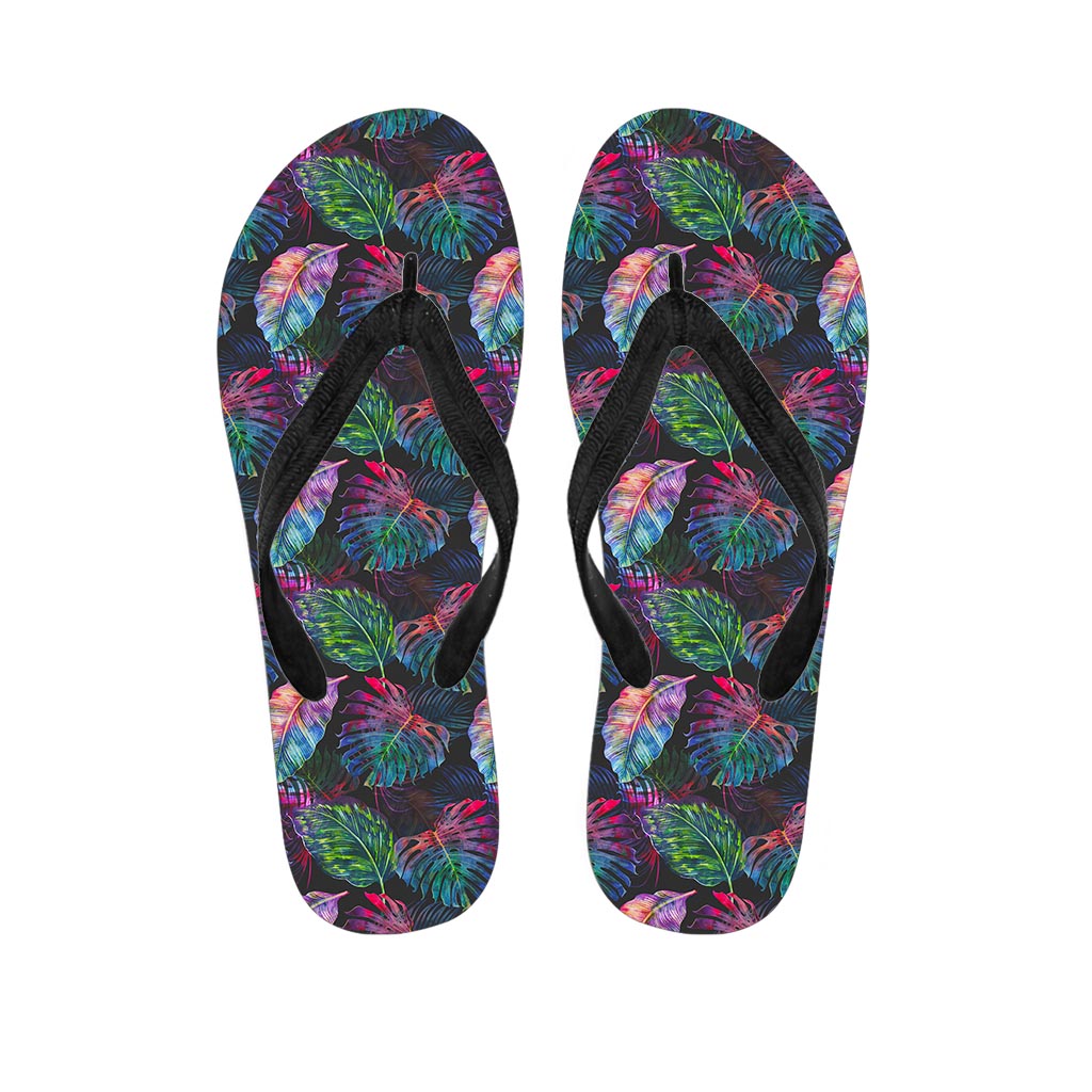 Colorful Tropical Leaves Pattern Print Flip Flops