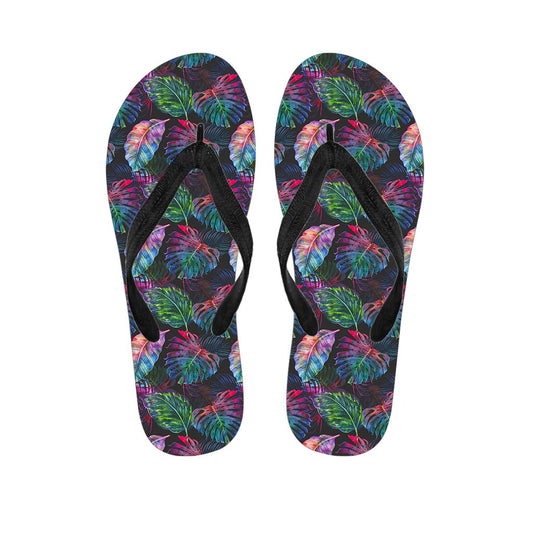 Colorful Tropical Leaves Pattern Print Flip Flops