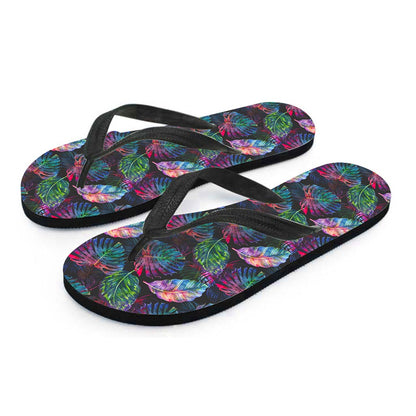 Colorful Tropical Leaves Pattern Print Flip Flops