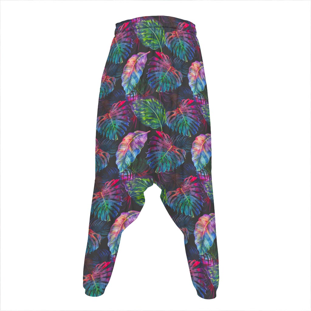 Colorful Tropical Leaves Pattern Print Hammer Pants