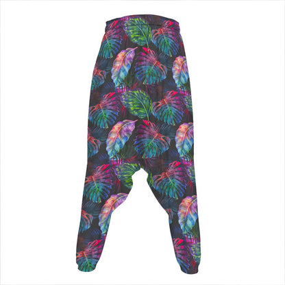 Colorful Tropical Leaves Pattern Print Hammer Pants