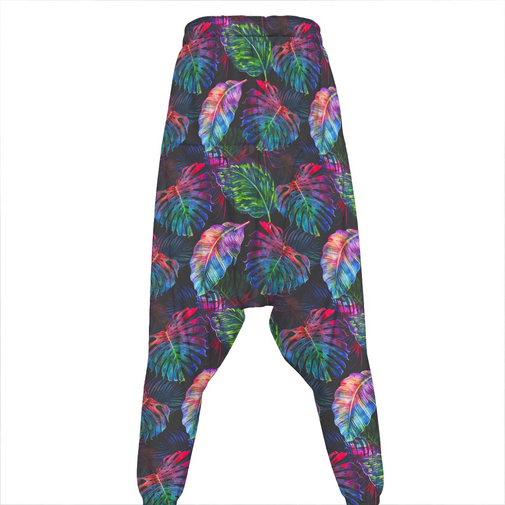 Colorful Tropical Leaves Pattern Print Hammer Pants