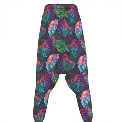 Colorful Tropical Leaves Pattern Print Hammer Pants