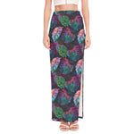 Colorful Tropical Leaves Pattern Print High Slit Maxi Skirt