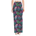 Colorful Tropical Leaves Pattern Print High Slit Maxi Skirt