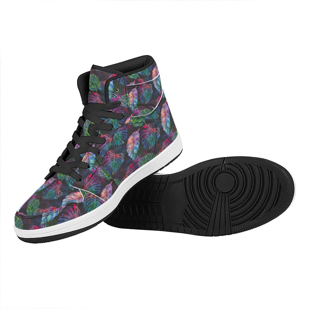 Colorful Tropical Leaves Pattern Print High Top Leather Sneakers