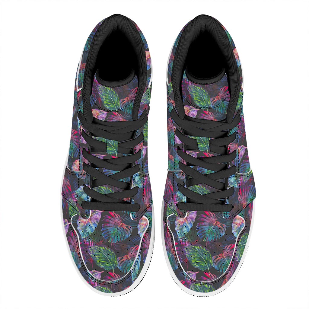 Colorful Tropical Leaves Pattern Print High Top Leather Sneakers