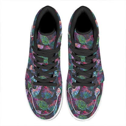 Colorful Tropical Leaves Pattern Print High Top Leather Sneakers