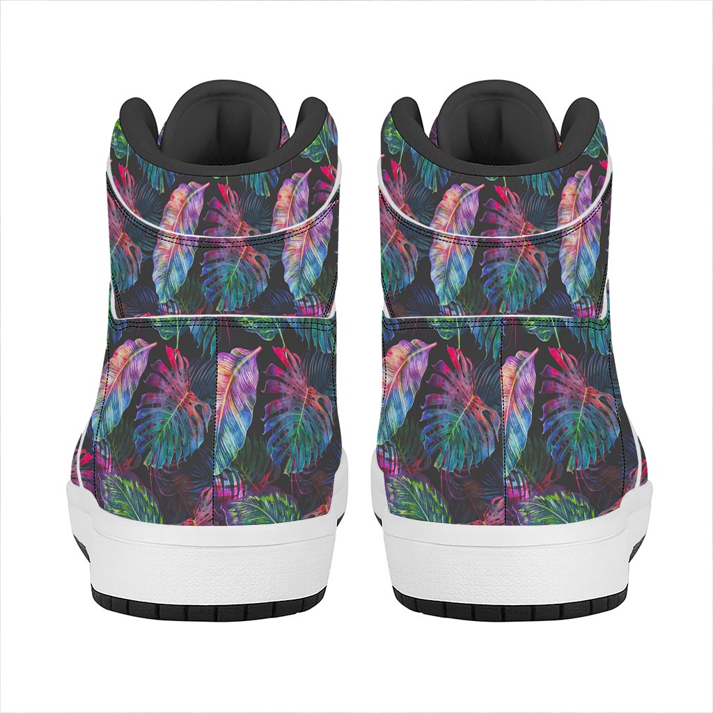 Colorful Tropical Leaves Pattern Print High Top Leather Sneakers