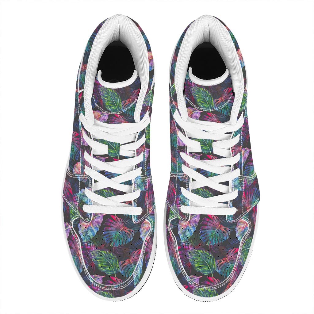 Colorful Tropical Leaves Pattern Print High Top Leather Sneakers