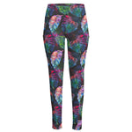 Colorful Tropical Leaves Pattern Print High-Waisted Pocket Leggings
