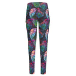 Colorful Tropical Leaves Pattern Print High-Waisted Pocket Leggings