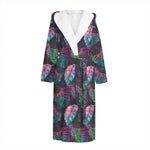 Colorful Tropical Leaves Pattern Print Hooded Bathrobe