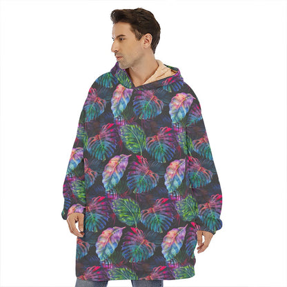 Colorful Tropical Leaves Pattern Print Hoodie Blanket
