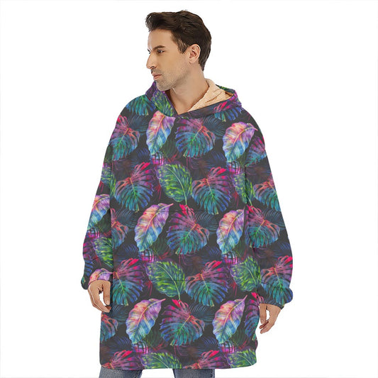 Colorful Tropical Leaves Pattern Print Hoodie Blanket