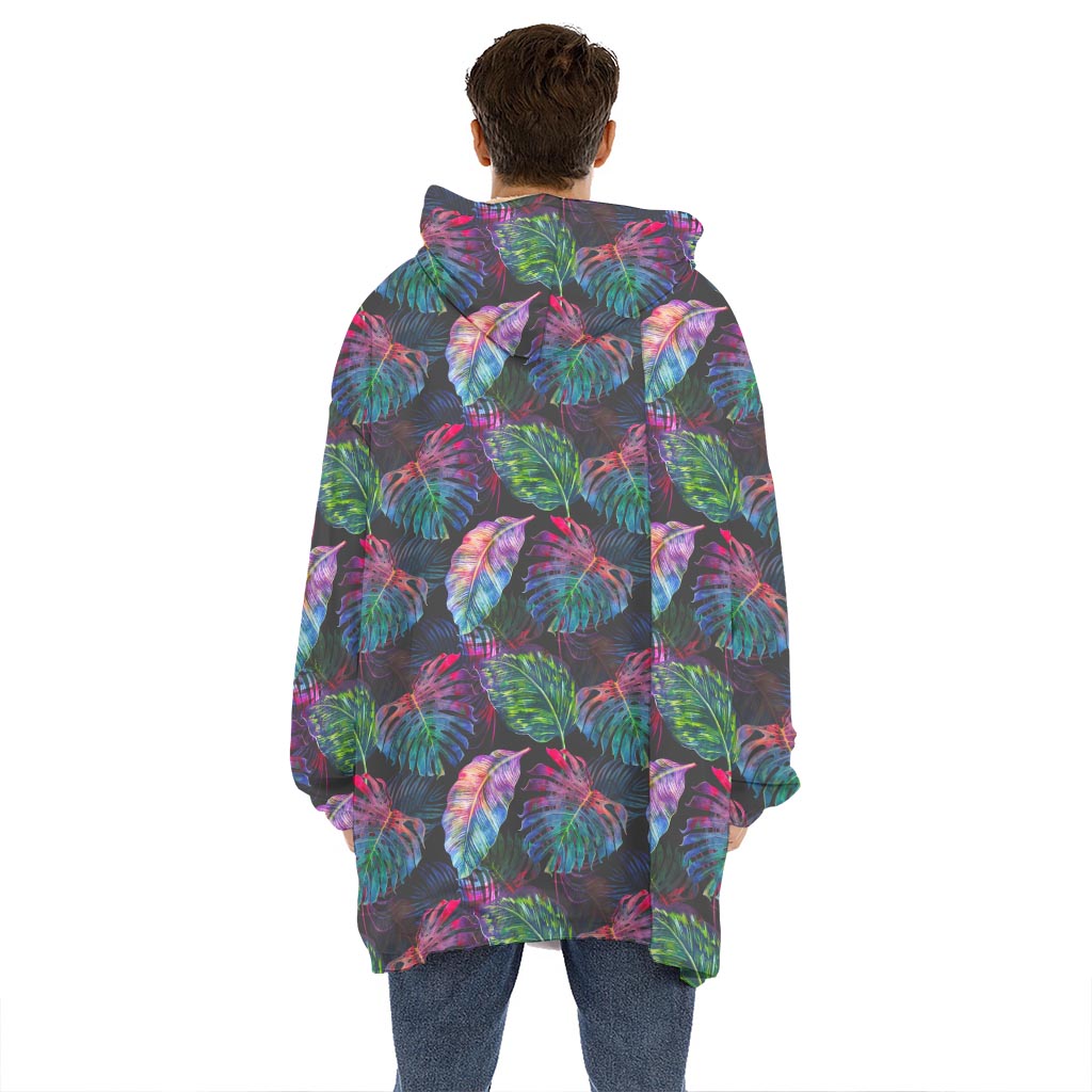Colorful Tropical Leaves Pattern Print Hoodie Blanket