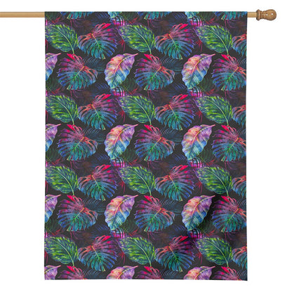 Colorful Tropical Leaves Pattern Print House Flag